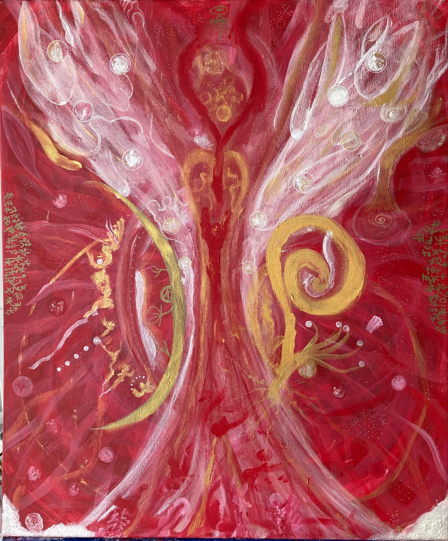 Peinture vibratoire Libérations et Acceptations au Cœur de Mère Terre Divine 2026
Acrylique Toile coton châssis bois Dimension 45,5x55cm